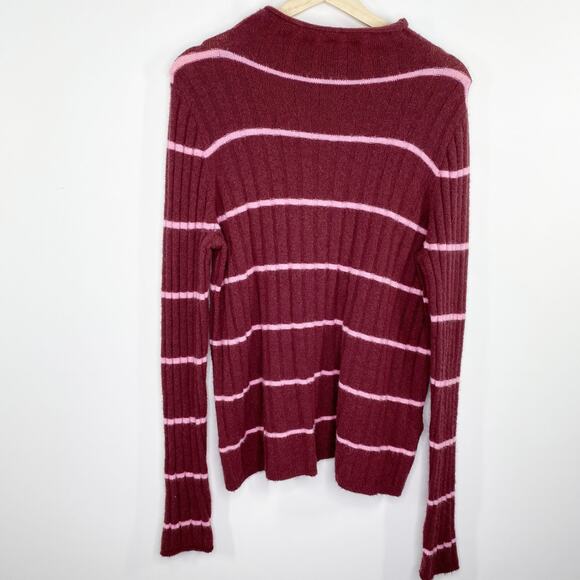 Madewell Burgundy Pink Striped Evercrest Turtleneck Sweater Women's Plus Size 1X - Picture 9 of 9